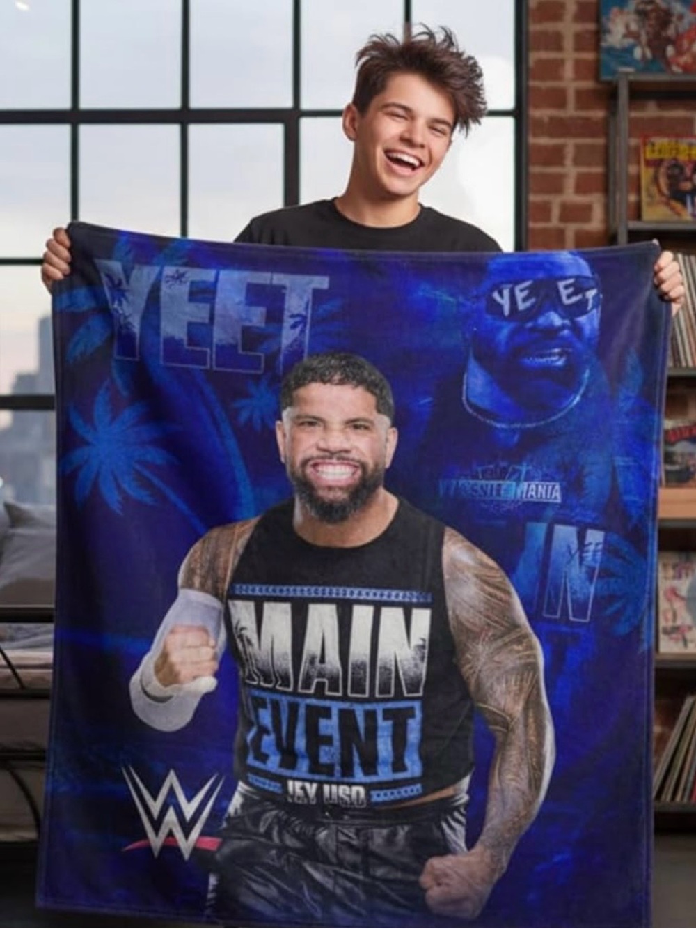 WWE Jey USO Yeet Main Event Champions Bedding Soft Throw Blanket, 46 in x 60 in